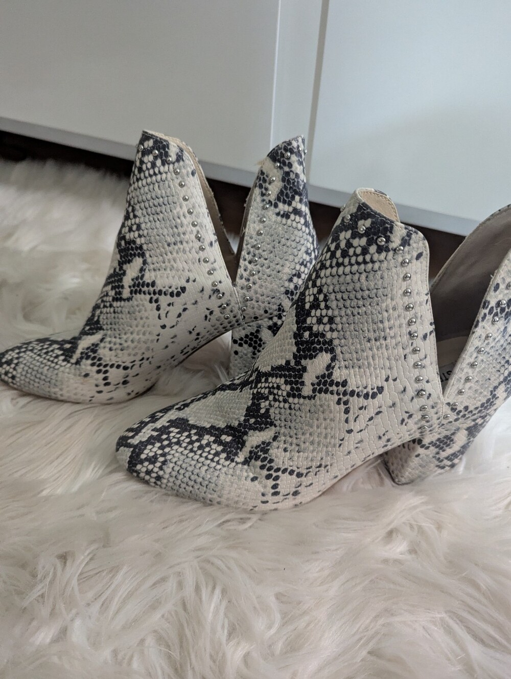 Steve Madden Snake-Print Cutout Ankle Booties